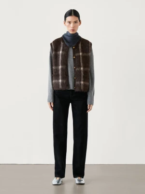 Dzianinowa Kamizelka W Kratę Z Mieszanki Wełny - Brązowy - - Massimo Dutti - Kobieta