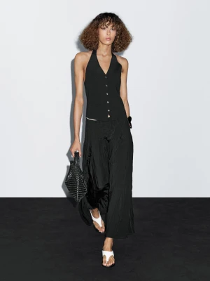 Dzianinowa Kamizelka Z Dekoltem Halter - Czarny - - Massimo Dutti - Kobieta
