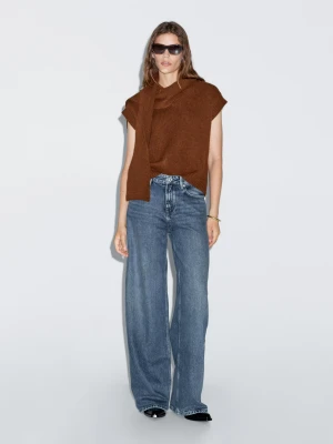 Dzianinowa Kamizelka Z Dekoltem W Serek I Szalikiem - Brązowy - - Massimo Dutti - Kobieta