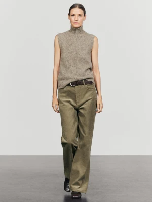 Dzianinowa Kamizelka Z Golfem - Beżowy - Massimo Dutti - Female