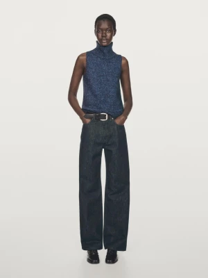 Dzianinowa Kamizelka Z Golfem - Niebieskie - - Massimo Dutti - Kobieta