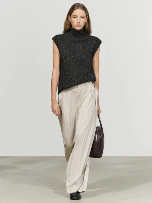 Dzianinowa Kamizelka Z Golfem, Z Wełny I Jedwabiu - Brudnoszary - Massimo Dutti - Female