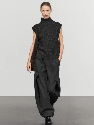 Dzianinowa Kamizelka Melanżowa Z Wełny I Jedwabiu Z Golfem - Brudnoszary - Massimo Dutti - Female