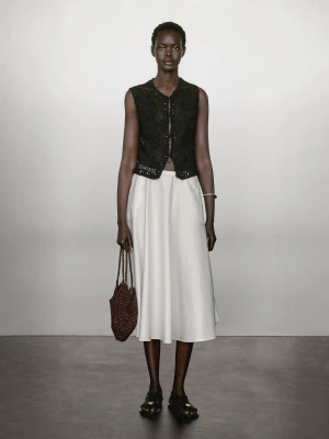 Dzianinowa Kamizelka Z Haftem - Czarny - - Massimo Dutti - Kobieta