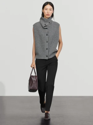 Dzianinowa Kamizelka Z Kołnierzem Kominowym Ze 100% Wełny - Ciemnoszary - Massimo Dutti - Female