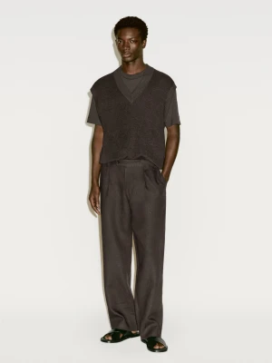 Dzianinowa Kamizelka Z Mieszanki Lnu − Limited Edition - Brązowy - - Massimo Dutti - Mężczyzna