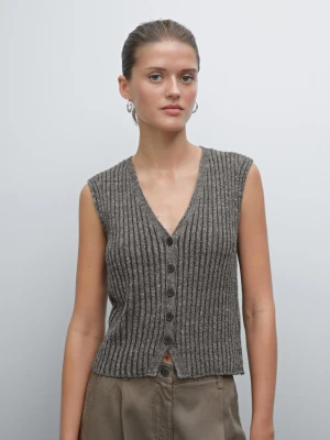 Dzianinowa Kamizelka Z Mieszanki Lnu Z Przetykaną Nicią - Brązowy - - Massimo Dutti - Kobieta