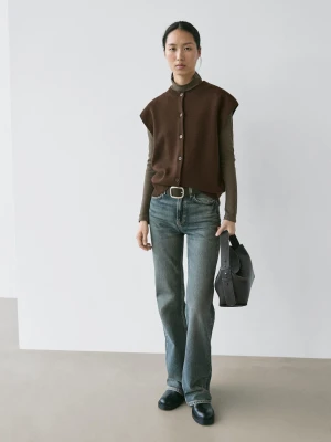 Dzianinowa Kamizelka Z Okrągłym Dekoltem - Czekoladowy - - Massimo Dutti - Kobieta