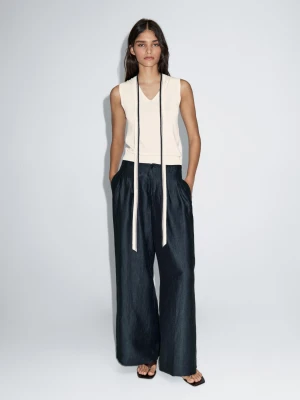 Dzianinowa Kamizelka Z Wiązaniem - Biały - - Massimo Dutti - Kobieta