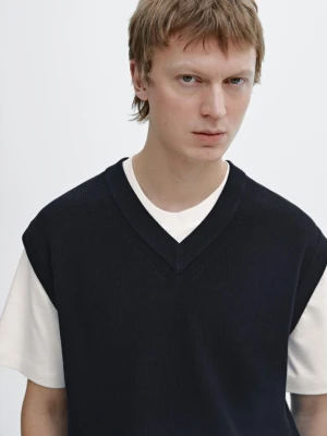 Dzianinowa Kamizelka Ze 100% Bawełny - Granatowy - - Massimo Dutti - Mężczyzna