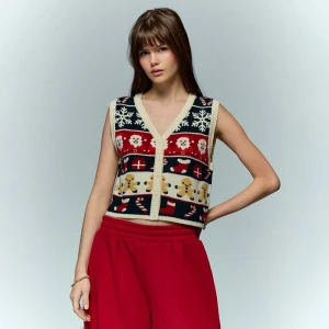 Dzianinowa kamizelka ze świątecznym wzorem kremowa House