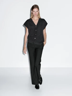 Dzianinowa Kamizelka Ze Złotymi Guzikami - Szary Antracytowy - - Massimo Dutti - Kobieta