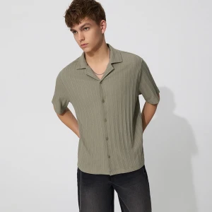 Dzianinowa koszula z krótkim rękawem oliwkowa House