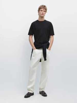 Dzianinowa Koszulka Bawełniana - Granatowy - - Massimo Dutti - Mężczyzna