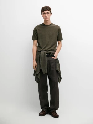 Dzianinowa Koszulka Bawełniana - Zielony - - Massimo Dutti - Mężczyzna