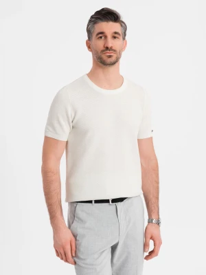 Dzianinowa koszulka męska z delikatną drobną strukturą - biała V1 - Rozmiar: XL Ombre Clothing