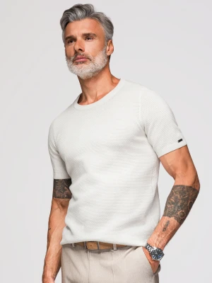 Dzianinowa koszulka męska z delikatną drobną strukturą - biała V1 - Rozmiar: XL Ombre Clothing
