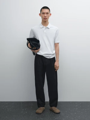 Dzianinowa Koszulka Polo Ze 100% Bawełny - Biały - - Massimo Dutti - Mężczyzna