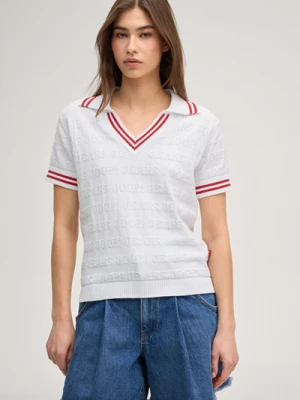 Dzianinowa koszulka polo Kalena w kolorze biało-czerwonym Joop