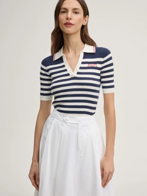 Dzianinowa koszulka polo Kolo w kolorze granatowym/kremowym w paski Joop
