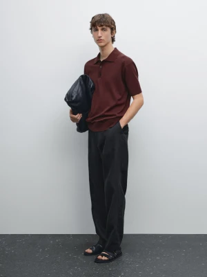 Dzianinowa Koszulka Polo Regular Fit Ze 100% Bawełny - Bordowy - - Massimo Dutti - Mężczyzna