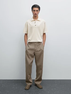 Dzianinowa Koszulka Polo Regular Fit Ze 100% Bawełny - Surowy - - Massimo Dutti - Mężczyzna