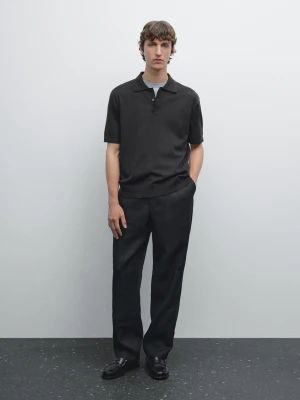 Dzianinowa Koszulka Polo Regular Fit Ze 100% Bawełny - Szary - - Massimo Dutti - Mężczyzna
