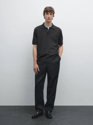 Dzianinowa Koszulka Polo Regular Fit Ze 100% Bawełny - Szary - - Massimo Dutti - Mężczyzna