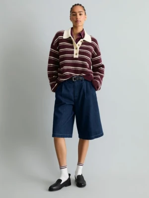 Dzianinowa koszulka polo w paski w stylu oversize Marc O'Polo hnědá