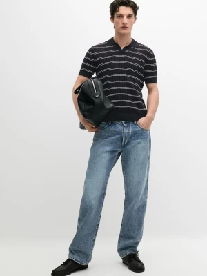 Dzianinowa Koszulka Polo W Paski Z Bawełny - Granatowy - - Massimo Dutti - Mężczyzna