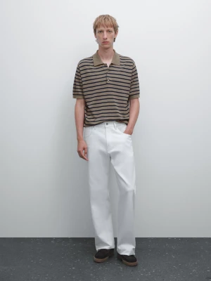 Dzianinowa Koszulka Polo W Paski Z Krótkim Rękawem - Khaki - - Massimo Dutti - Mężczyzna