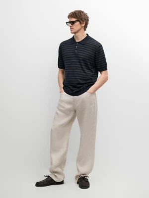 Dzianinowa Koszulka Polo Z Bawełny W Paski - Granatowy - - Massimo Dutti - Mężczyzna