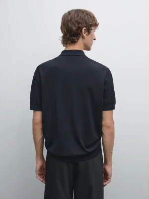 Dzianinowa Koszulka Polo Z Dekoltem Na Suwak - Granatowy - - Massimo Dutti - Mężczyzna