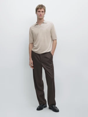 Dzianinowa Koszulka Polo Z Dekoltem W Serek - Beżowy - - Massimo Dutti - Mężczyzna