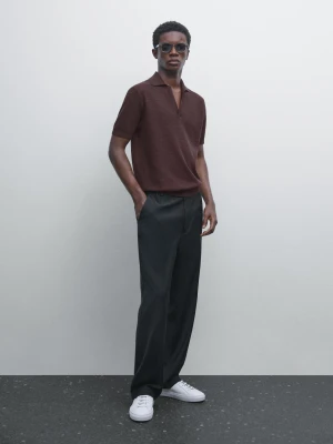 Dzianinowa Koszulka Polo Z Dekoltem W Serek - Bordowy - - Massimo Dutti - Male