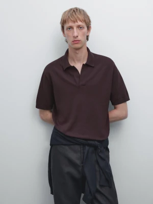 Dzianinowa Koszulka Polo Z Dekoltem W Serek - Bordowy - - Massimo Dutti - Mężczyzna