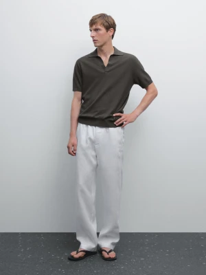 Dzianinowa Koszulka Polo Z Dekoltem W Serek - Ciemnoszary - - Massimo Dutti - Mężczyzna