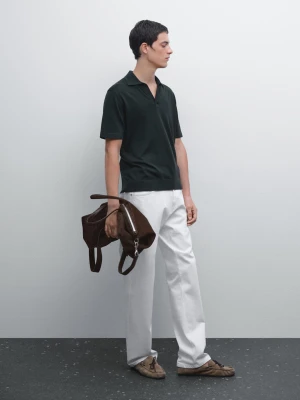 Dzianinowa Koszulka Polo Z Dekoltem W Serek - Granatowy - - Massimo Dutti - Mężczyzna