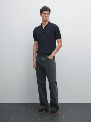 Dzianinowa Koszulka Polo Z Dekoltem W Serek - Granatowy - - Massimo Dutti - Mężczyzna