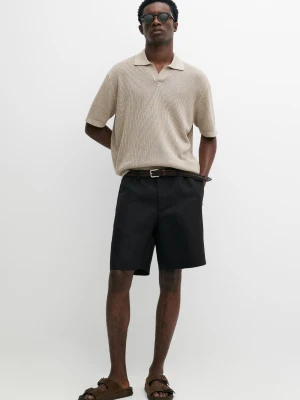 Dzianinowa Koszulka Polo Z Dekoltem W Serek I Bawełną - Norkowy - Massimo Dutti - Male