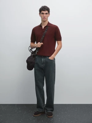 Dzianinowa Koszulka Polo Z Dekoltem W Serek - Mahoń - - Massimo Dutti - Mężczyzna