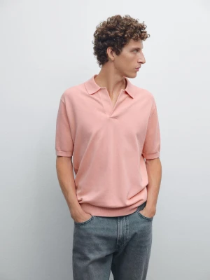Dzianinowa Koszulka Polo Z Dekoltem W Serek - Pastelowy Róż - - Massimo Dutti - Mężczyzna