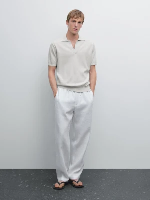 Dzianinowa Koszulka Polo Z Dekoltem W Serek - Perłowo-Szary - - Massimo Dutti - Mężczyzna