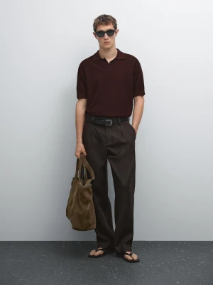 Koszulka Polo Z Krótkim Rękawem Z Dzianiny Z Fakturą - Bordowy - - Massimo Dutti - Mężczyzna