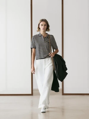 Dzianinowa Koszulka Polo Z Kieszenią - Granatowy - - Massimo Dutti - Kobieta
