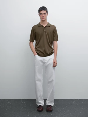 Dzianinowa Koszulka Polo Z Kolorowym Kołnierzykiem - Beżowy - - Massimo Dutti - Mężczyzna