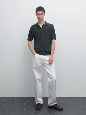 Dzianinowa Koszulka Polo Z Kolorowym Kołnierzykiem - Ciemnopop. - - Massimo Dutti - Mężczyzna