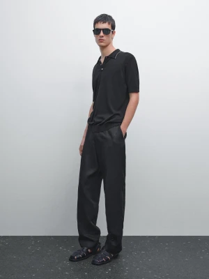Dzianinowa Koszulka Polo Z Kolorowym Kołnierzykiem - Czarny - - Massimo Dutti - Mężczyzna