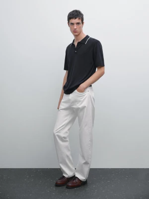 Dzianinowa Koszulka Polo Z Kolorowym Kołnierzykiem - Granatowy - - Massimo Dutti - Mężczyzna