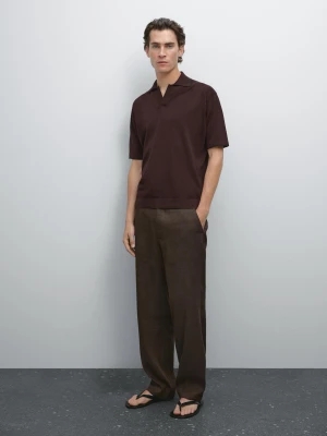Dzianinowa Koszulka Polo Z Kontrastowym Elementem - Bordowy - - Massimo Dutti - Mężczyzna